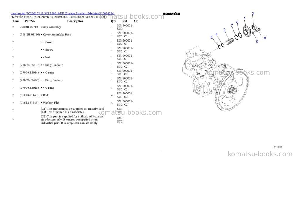 Komatsu PC220LCI-12 S/N 900014-UP (Europe Standard Machine) Parts catalog cover Page 9 Komatsu PC220LCI-12 S/N 900014-UP (Europe Standard Machine) Parts catalog cover Page 9