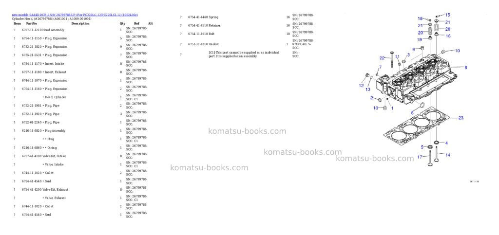 Komatsu SAA4D107E-5 S/N 26799788-UP (For PC220LC-12/PC220LCI-12) Parts catalog cover Komatsu SAA4D107E-5 S/N 26799788-UP (For PC220LC-12/PC220LCI-12) Parts catalog cover