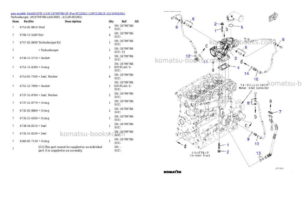 Komatsu SAA4D107E-5 S/N 26799788-UP (For PC220LC-12/PC220LCI-12) Parts catalog cover Page 10 Komatsu SAA4D107E-5 S/N 26799788-UP (For PC220LC-12/PC220LCI-12) Parts catalog cover Page 10