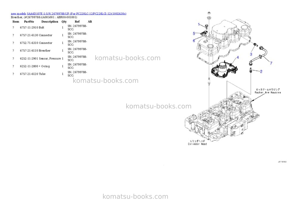Komatsu SAA4D107E-5 S/N 26799788-UP (For PC220LC-12/PC220LCI-12) Parts catalog cover Page 5 Komatsu SAA4D107E-5 S/N 26799788-UP (For PC220LC-12/PC220LCI-12) Parts catalog cover Page 5