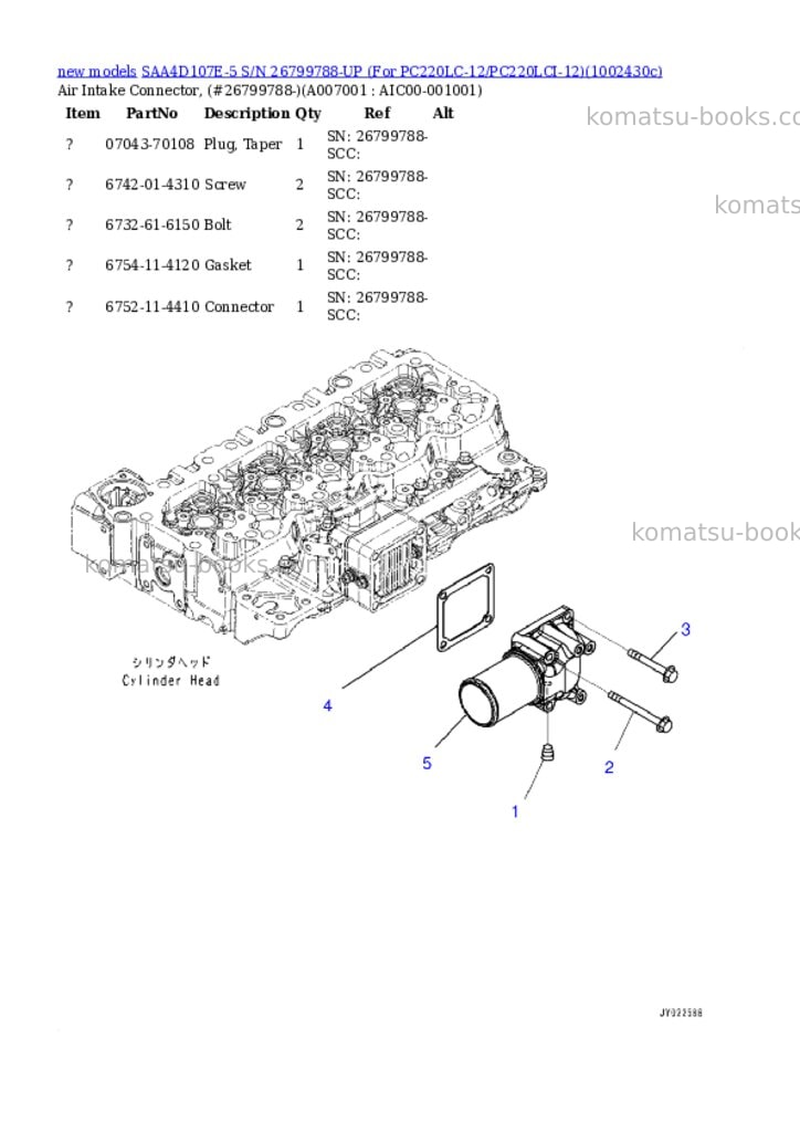 Komatsu SAA4D107E-5 S/N 26799788-UP (For PC220LC-12/PC220LCI-12) Parts catalog cover Page 7 Komatsu SAA4D107E-5 S/N 26799788-UP (For PC220LC-12/PC220LCI-12) Parts catalog cover Page 7