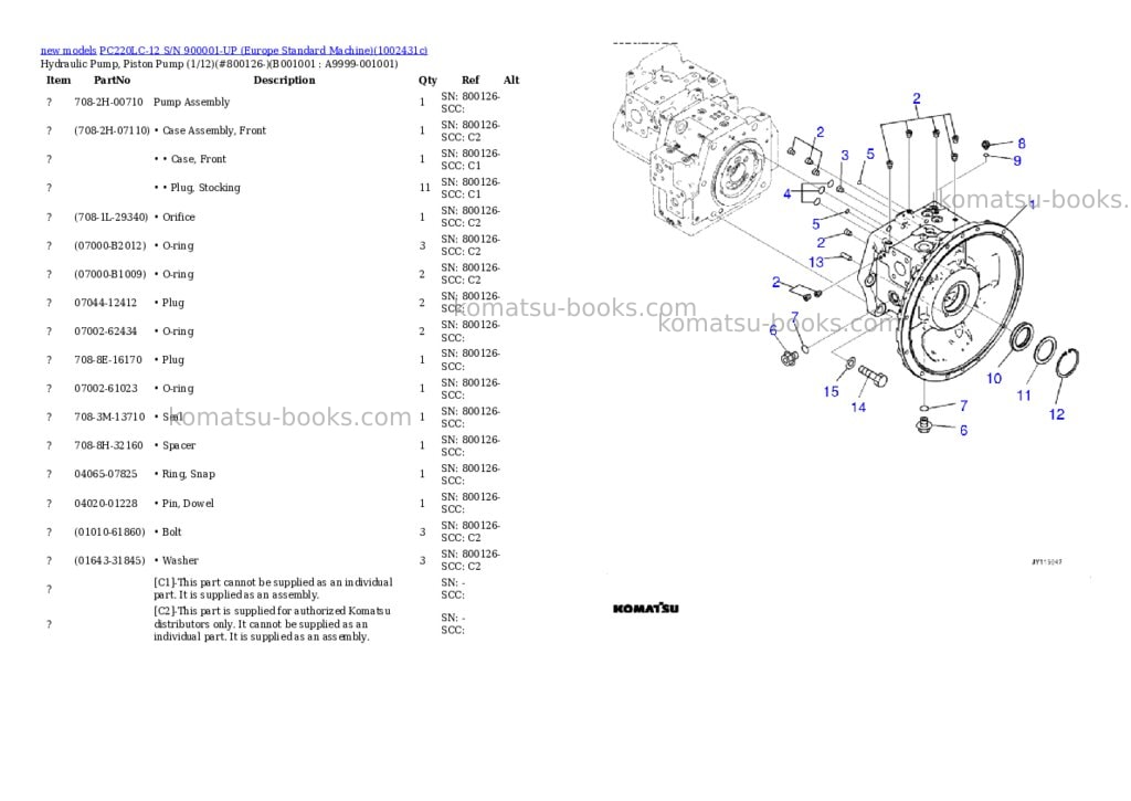Komatsu PC220LC-12 S/N 900001-UP (Europe Standard Machine) Parts catalog cover