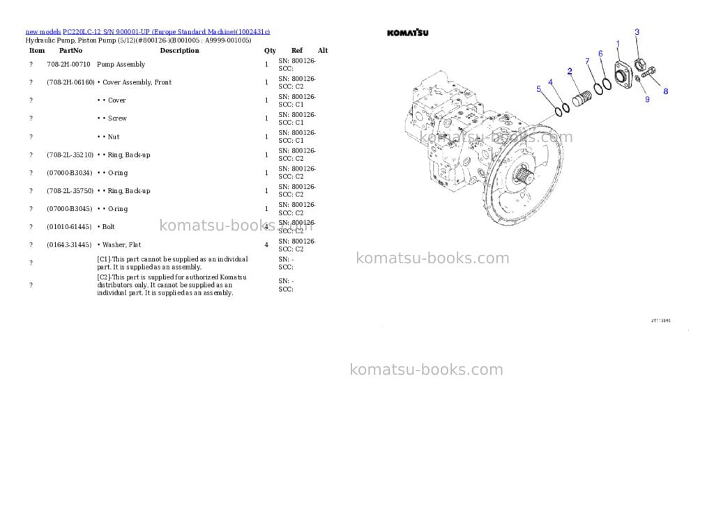 Komatsu PC220LC-12 S/N 900001-UP (Europe Standard Machine) Parts catalog cover Page 5