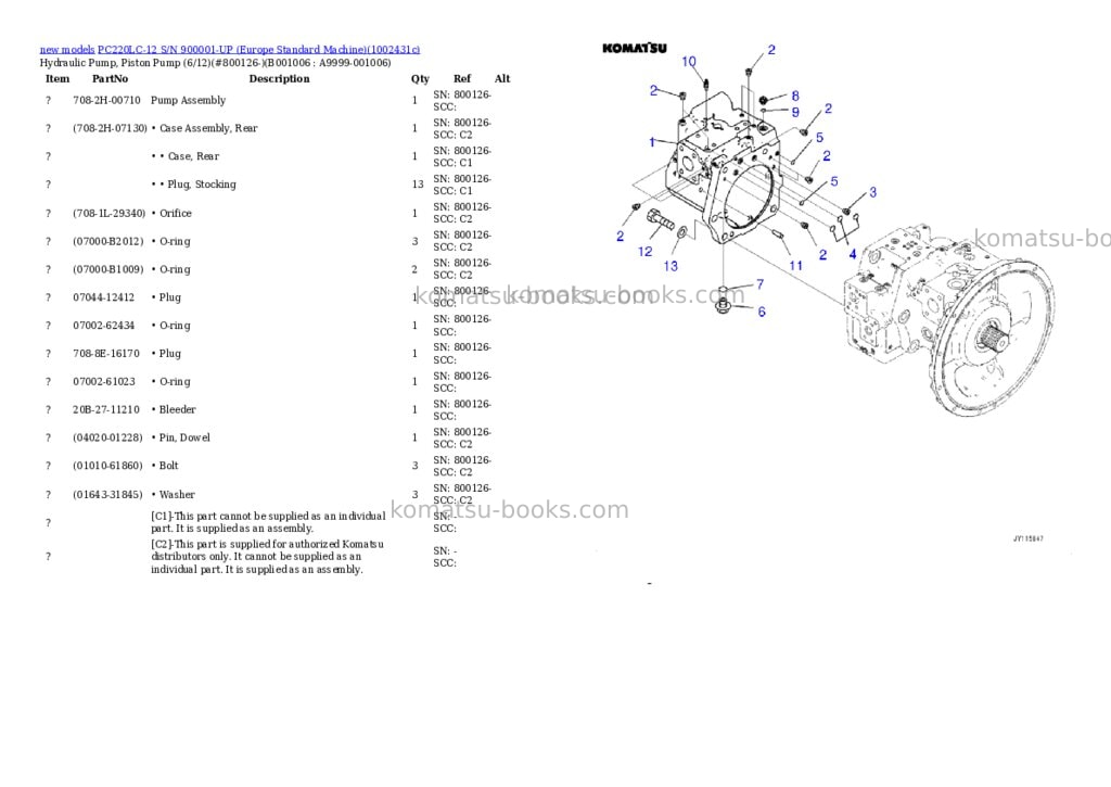 Komatsu PC220LC-12 S/N 900001-UP (Europe Standard Machine) Parts catalog cover Page 6