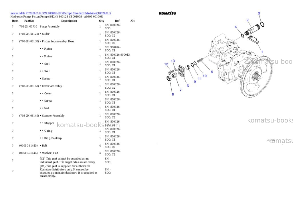 Komatsu PC220LC-12 S/N 900001-UP (Europe Standard Machine) Parts catalog cover Page 8