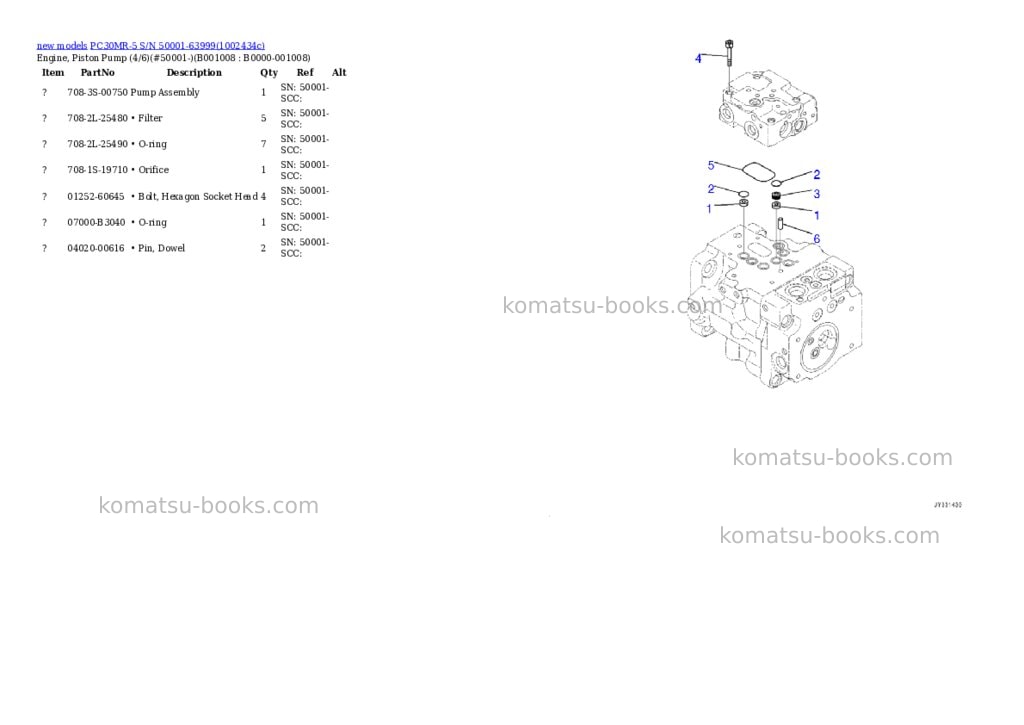 Komatsu PC30MR-5 S/N 50001-63999 Parts catalog cover Page 8 Komatsu PC30MR-5 S/N 50001-63999 Parts catalog cover Page 8