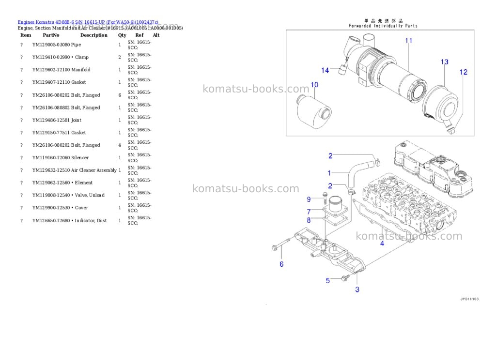 Komatsu 4D88E-6 S/N 16615-UP (For WA50-6) Parts catalog cover Page 5