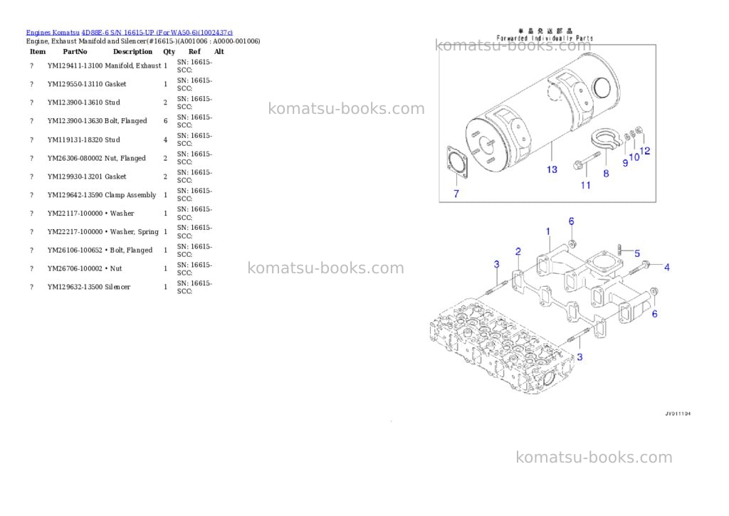 Komatsu 4D88E-6 S/N 16615-UP (For WA50-6) Parts catalog cover Page 6