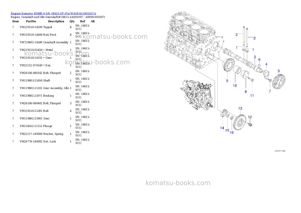 Komatsu 4D88E-6 S/N 16615-UP (For WA50-6) Parts catalog cover Page 7