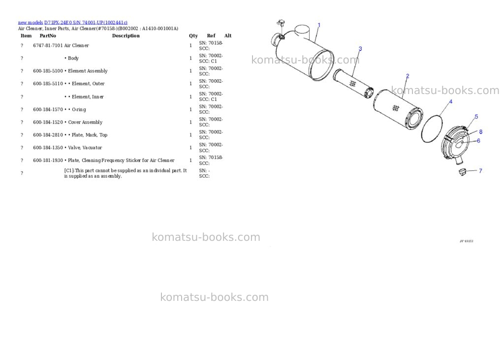 Komatsu D71PX-24E0 S/N 74001-UP Parts catalog cover Page 7