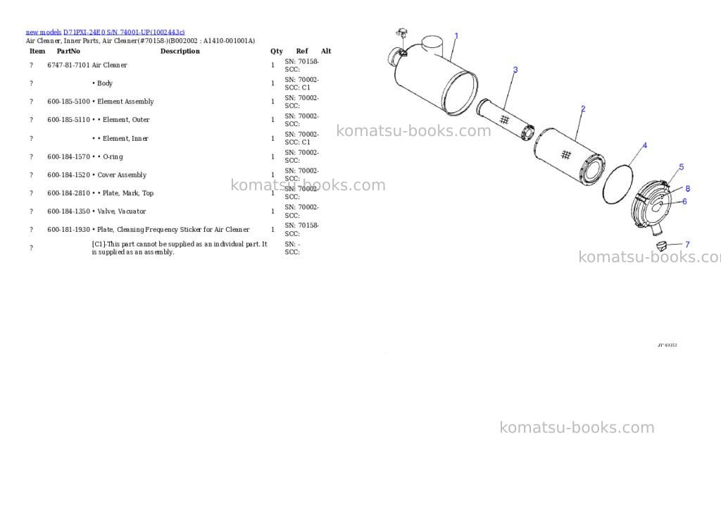 Komatsu D71PXI-24E0 S/N 74001-UP Parts catalog cover Page 6