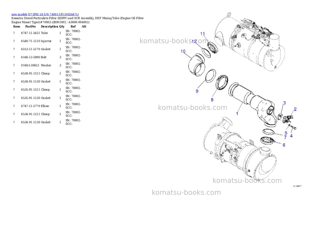 Komatsu D71PXI-24 S/N 74001-UP Parts catalog cover Page 2 Komatsu D71PXI-24 S/N 74001-UP Parts catalog cover Page 2