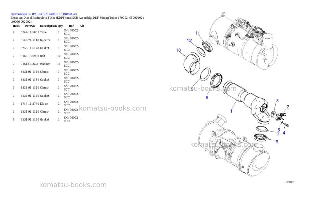 Komatsu D71PXI-24 S/N 74001-UP Parts catalog cover Page 7 Komatsu D71PXI-24 S/N 74001-UP Parts catalog cover Page 7