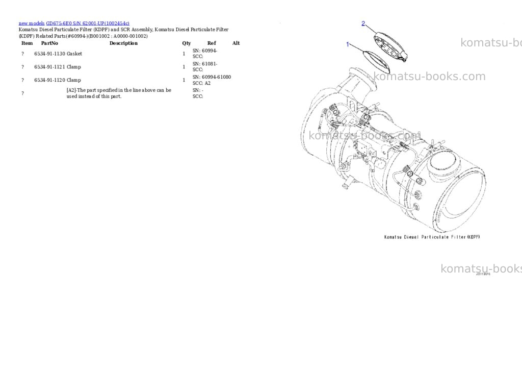 Komatsu GD675-6E0 S/N 62001-UP Parts catalog cover Page 2