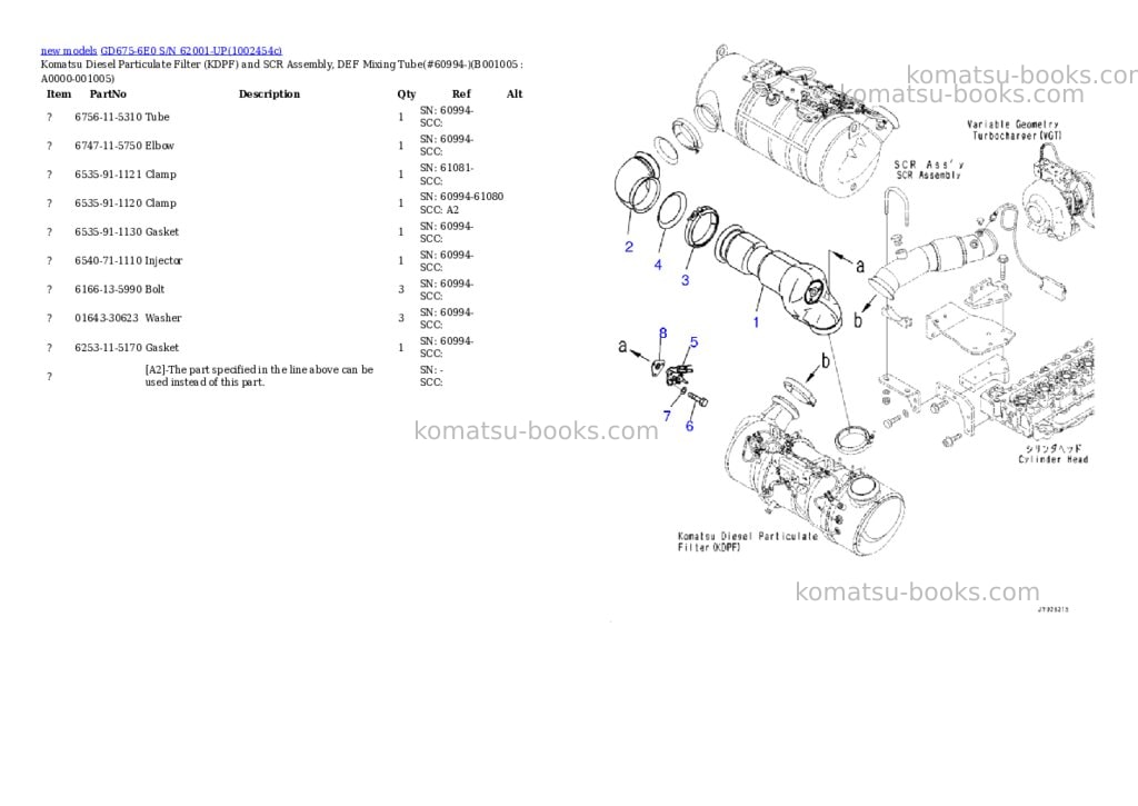 Komatsu GD675-6E0 S/N 62001-UP Parts catalog cover Page 5