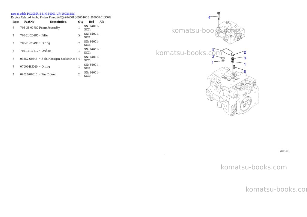 Komatsu PC30MR-5 S/N 64001-UP Parts catalog cover Page 8 Komatsu PC30MR-5 S/N 64001-UP Parts catalog cover Page 8