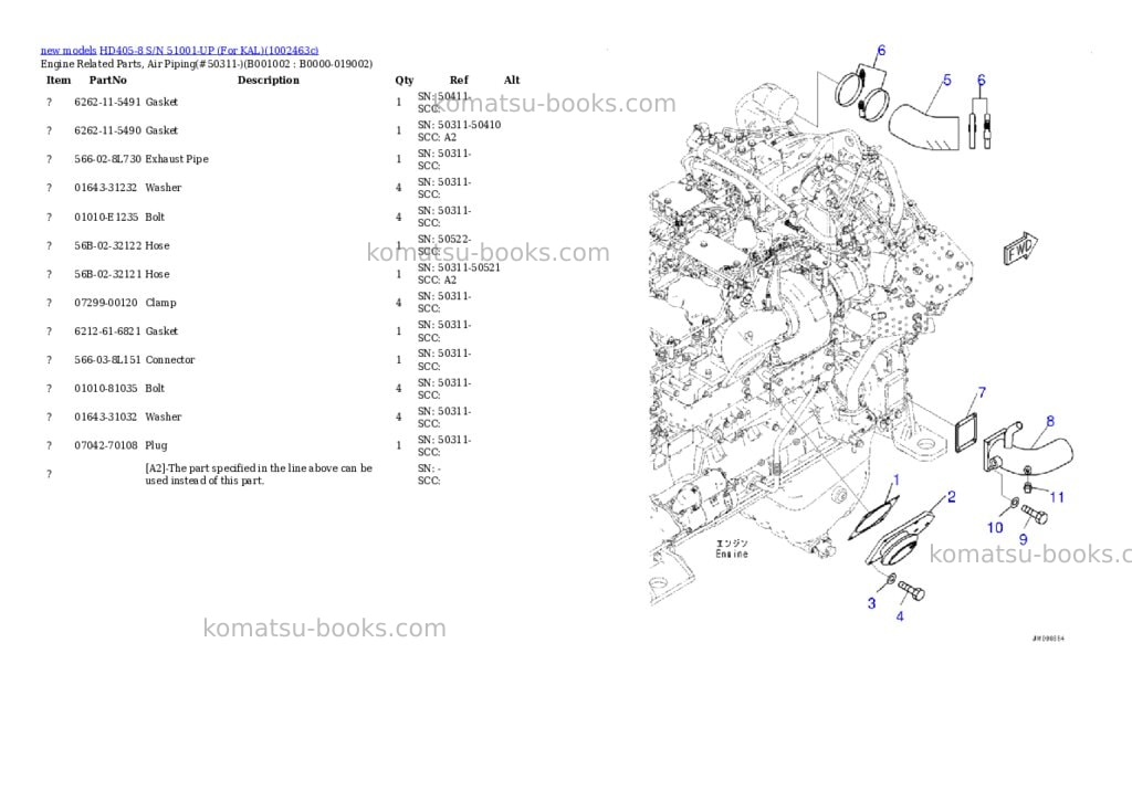 Komatsu HD405-8 S/N 51001-UP (For KAL) Parts catalog cover Page 2