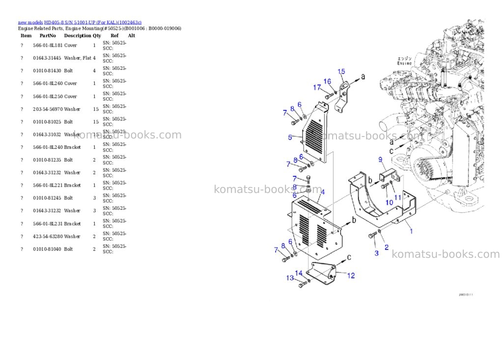 Komatsu HD405-8 S/N 51001-UP (For KAL) Parts catalog cover Page 6