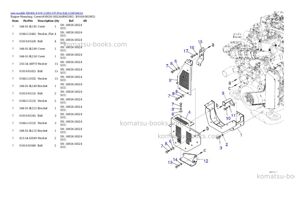 Komatsu HD405-8 S/N 51001-UP (For KAL) Parts catalog cover Page 8