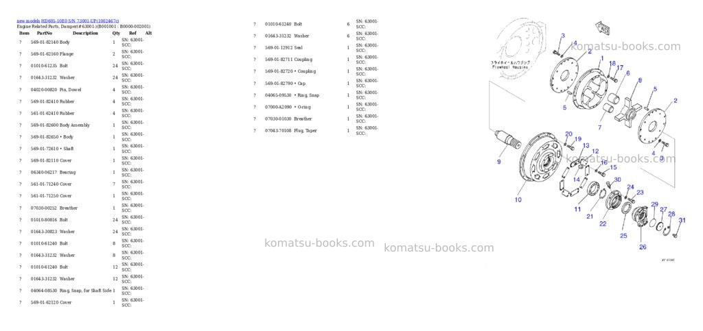 Komatsu HD605-10E0 S/N 73001-UP Parts catalog cover Komatsu HD605-10E0 S/N 73001-UP Parts catalog cover