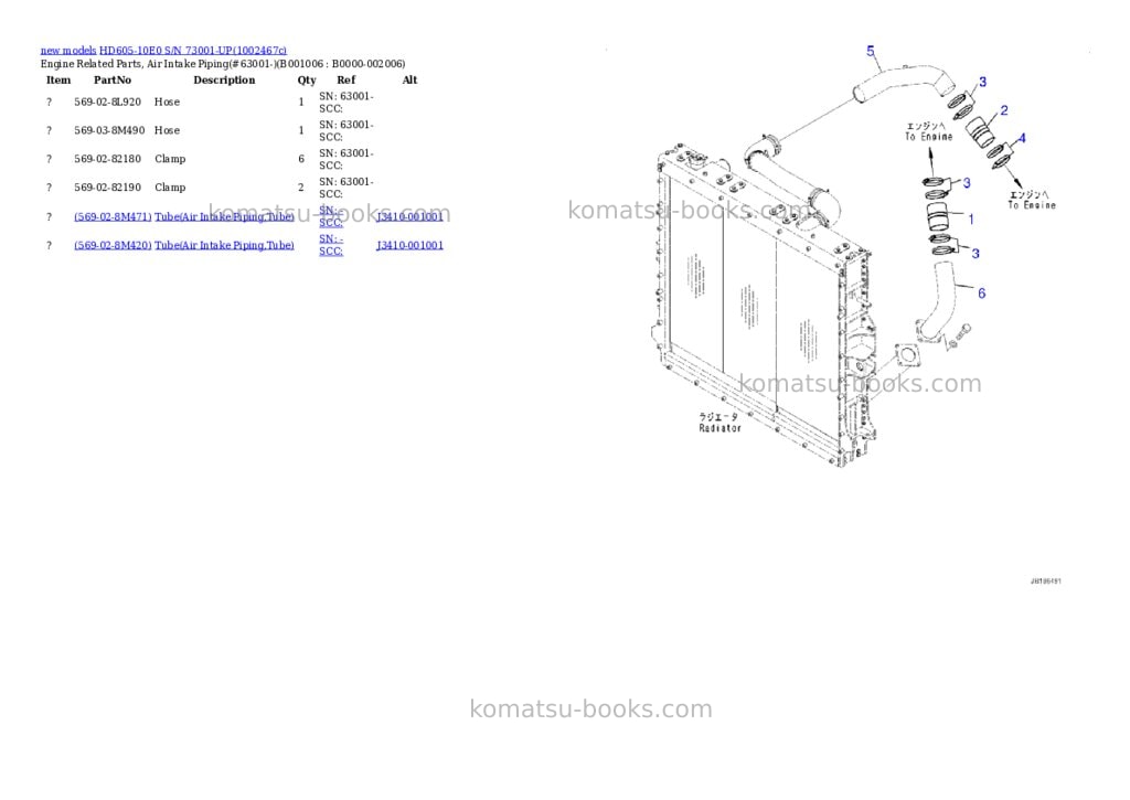 Komatsu HD605-10E0 S/N 73001-UP Parts catalog cover Page 6 Komatsu HD605-10E0 S/N 73001-UP Parts catalog cover Page 6