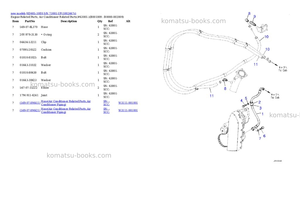 Komatsu HD605-10E0 S/N 73001-UP Parts catalog cover Page 9 Komatsu HD605-10E0 S/N 73001-UP Parts catalog cover Page 9