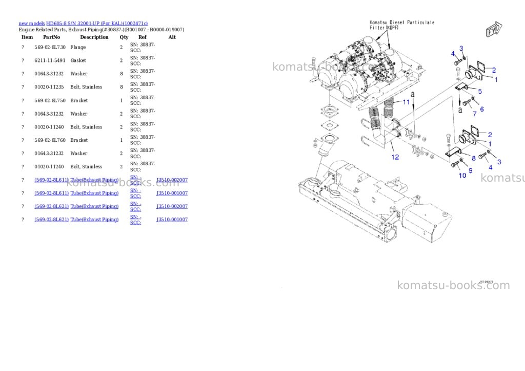 Komatsu HD605-8 S/N 32001-UP (For KAL) Parts catalog cover Page 6