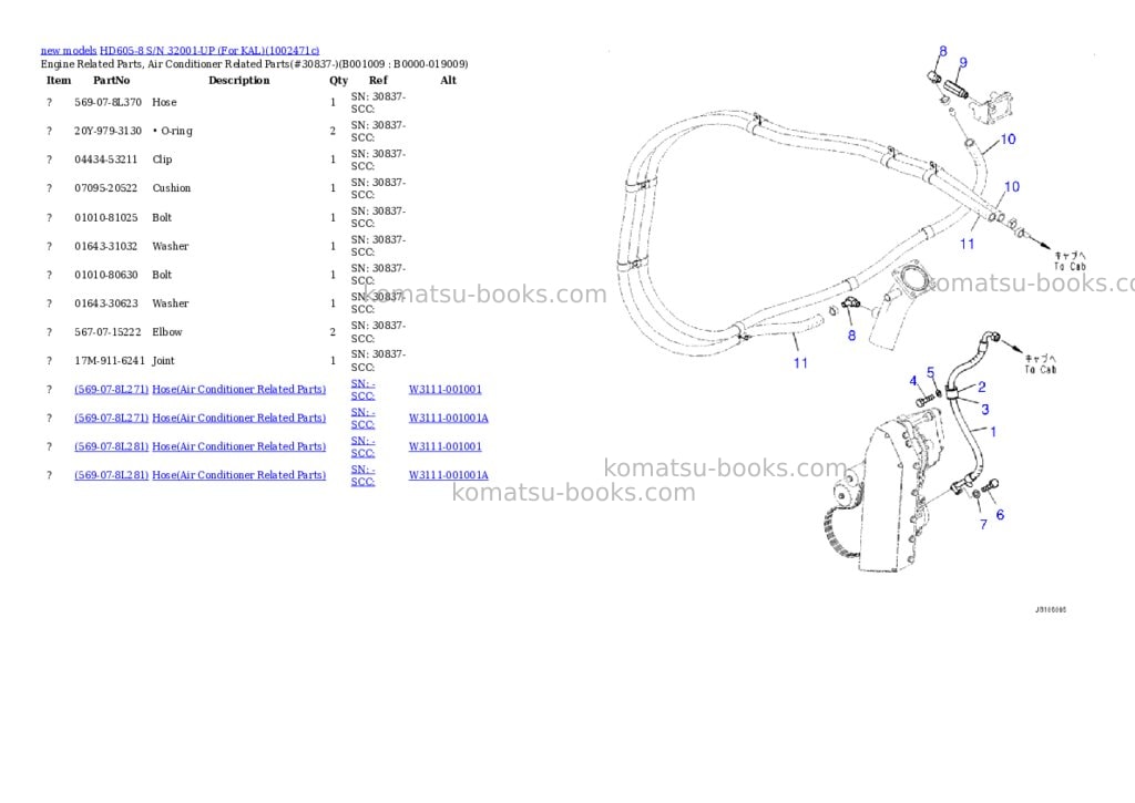 Komatsu HD605-8 S/N 32001-UP (For KAL) Parts catalog cover Page 8