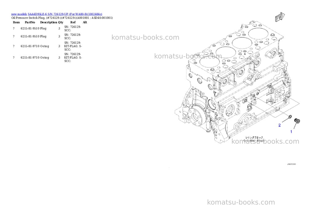 Komatsu SAA4D95LE-6 S/N 726129-UP (For WA80-8) Parts catalog cover