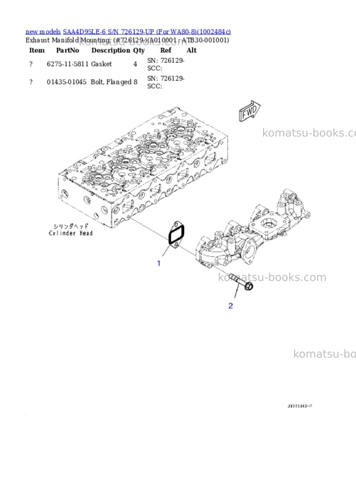 Komatsu SAA4D95LE-6 S/N 726129-UP (For WA80-8) Parts catalog cover Page 10