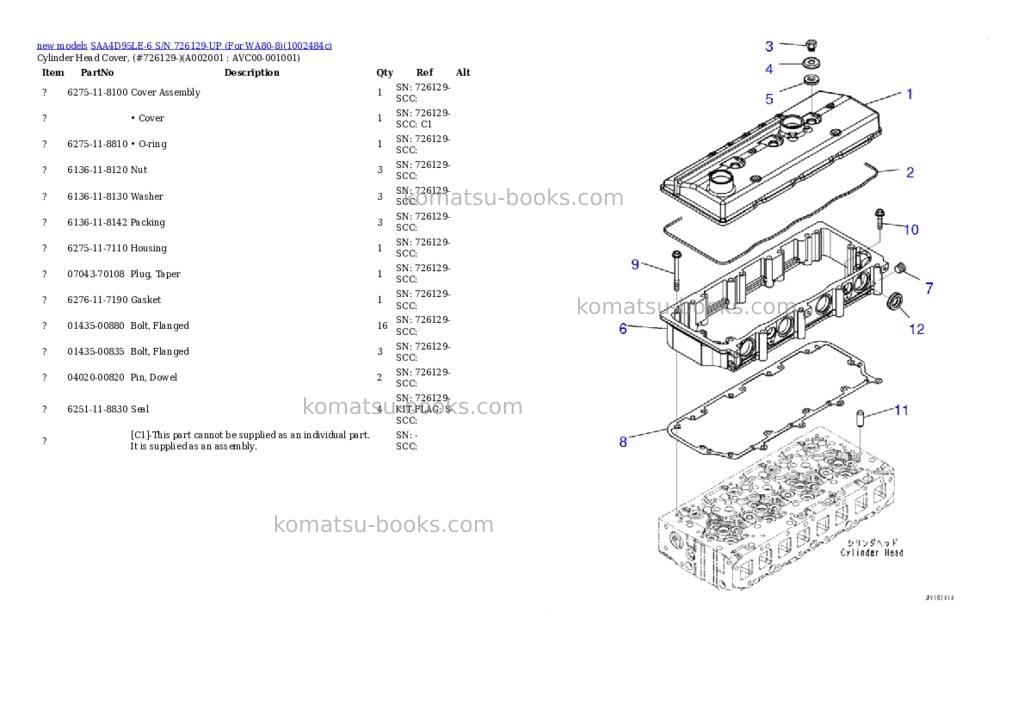 Komatsu SAA4D95LE-6 S/N 726129-UP (For WA80-8) Parts catalog cover Page 2