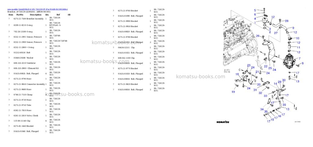Komatsu SAA4D95LE-6 S/N 726129-UP (For WA80-8) Parts catalog cover Page 5