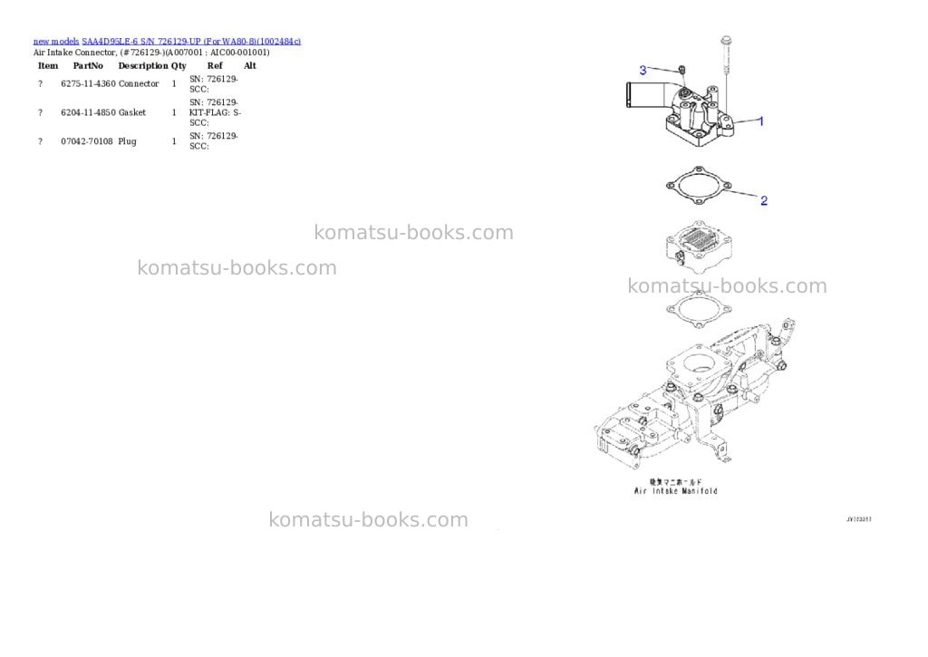 Komatsu SAA4D95LE-6 S/N 726129-UP (For WA80-8) Parts catalog cover Page 7