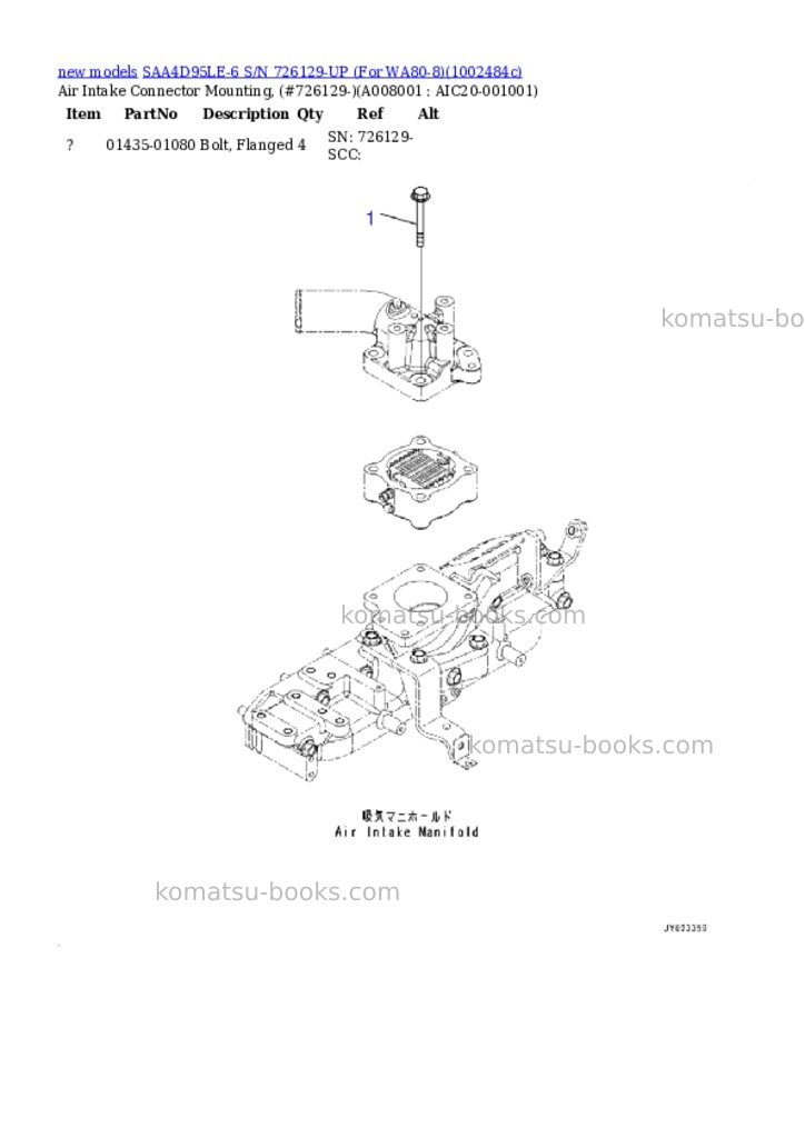 Komatsu SAA4D95LE-6 S/N 726129-UP (For WA80-8) Parts catalog cover Page 8
