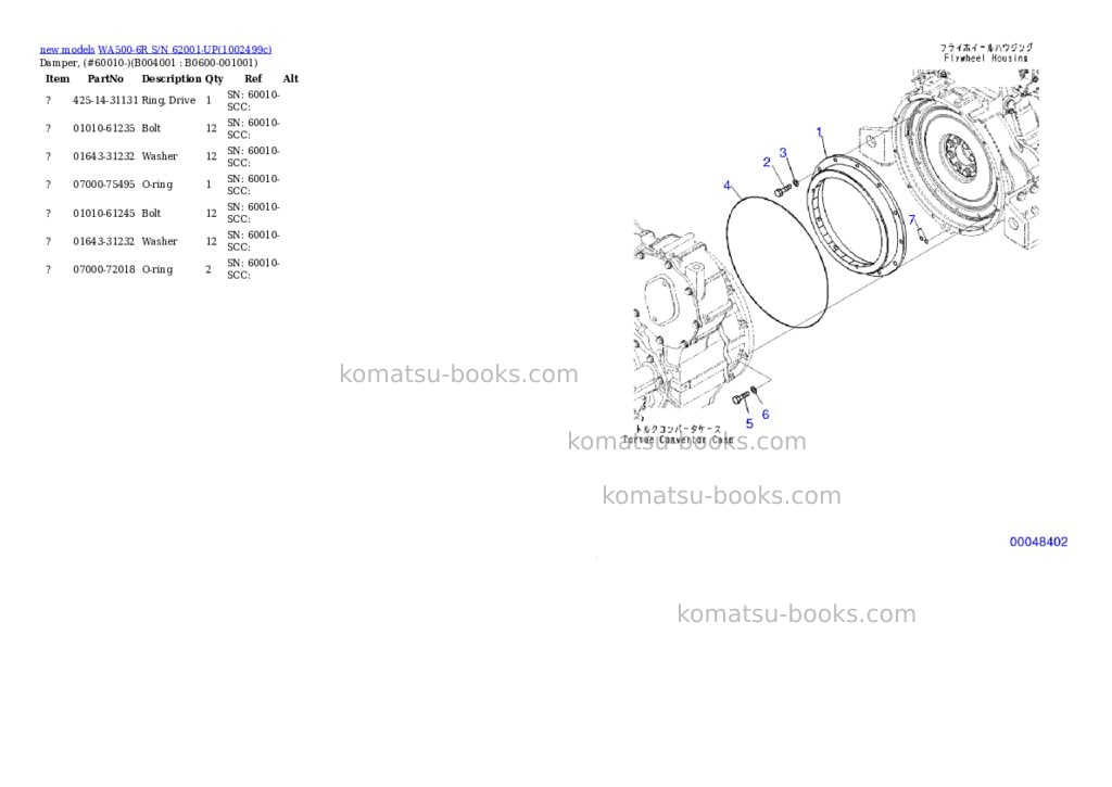 Komatsu WA500-6R S/N 62001-UP Parts catalog cover Page 5