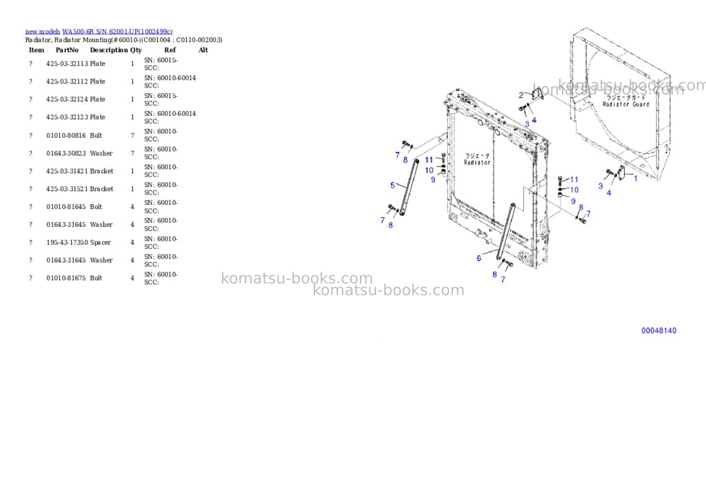Komatsu WA500-6R S/N 62001-UP Parts catalog cover Page 9