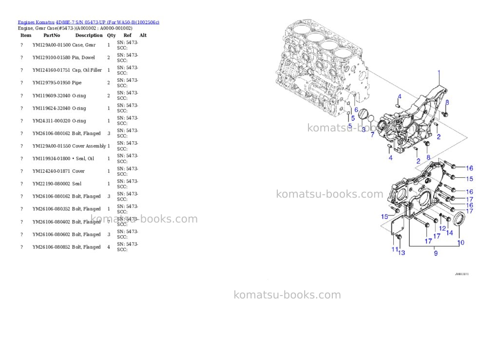 Komatsu 4D88E-7 S/N 05473-UP (For WA50-8) Parts catalog cover Page 2