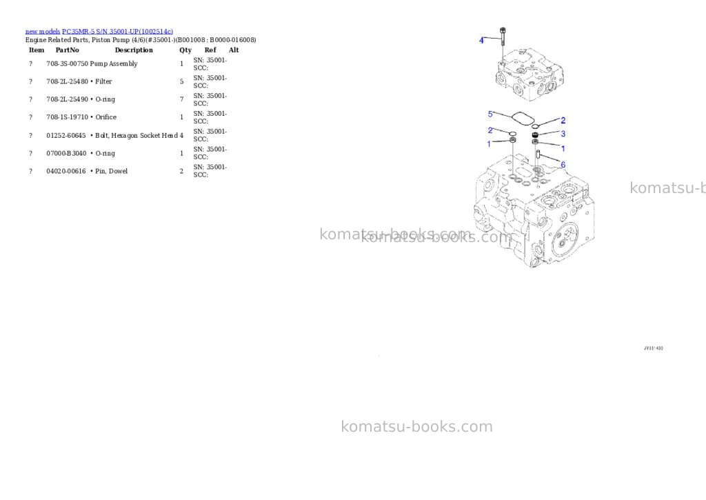 Komatsu PC35MR-5 S/N 35001-UP Parts catalog cover Page 8 Komatsu PC35MR-5 S/N 35001-UP Parts catalog cover Page 8
