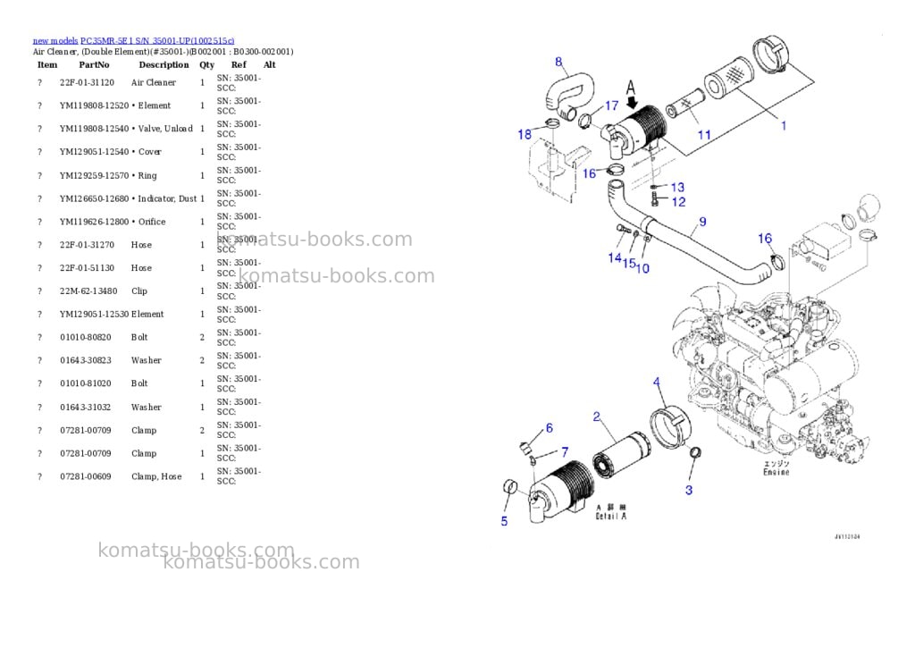 Komatsu PC35MR-5E1 S/N 35001-UP Parts catalog cover Page 2 Komatsu PC35MR-5E1 S/N 35001-UP Parts catalog cover Page 2
