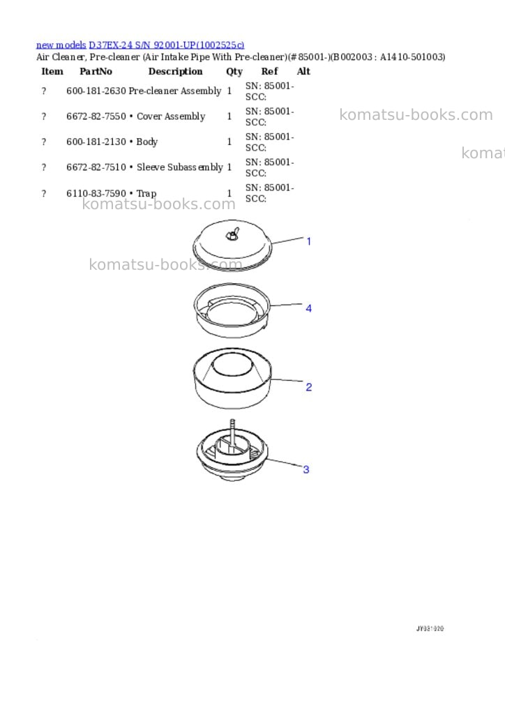 Komatsu D37EX-24 S/N 92001-UP Parts catalog cover Page 4 Komatsu D37EX-24 S/N 92001-UP Parts catalog cover Page 4