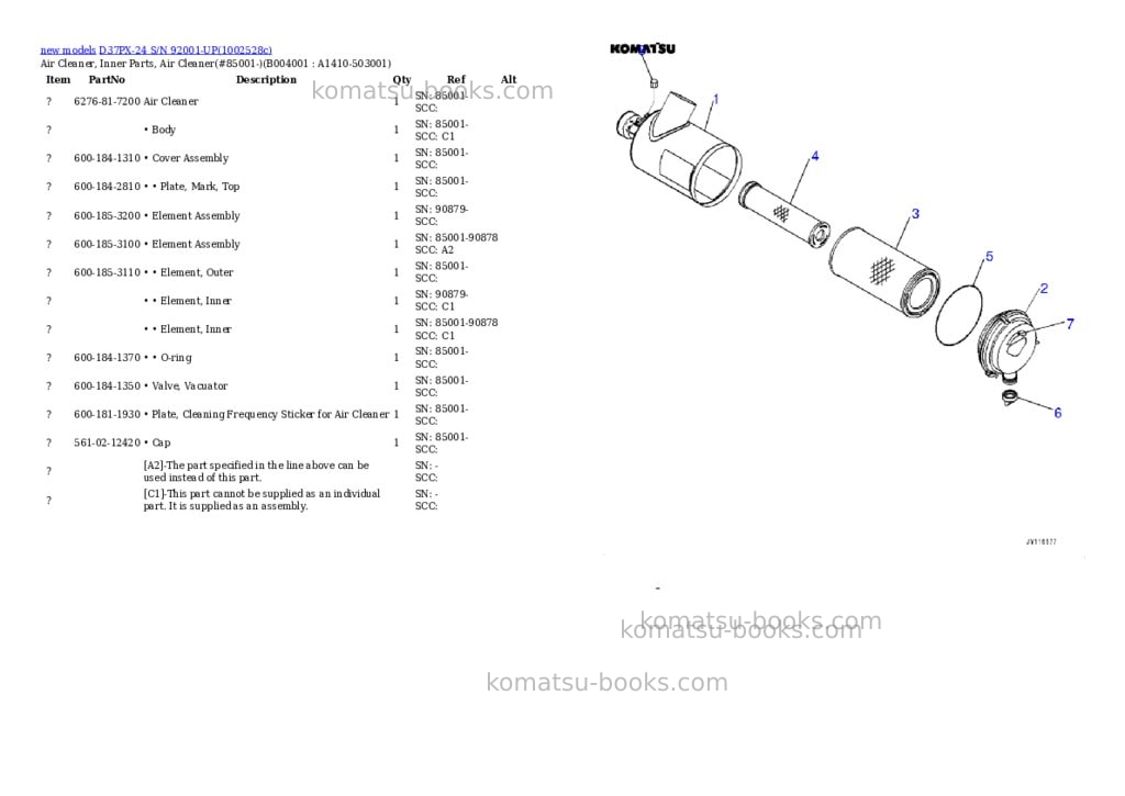 Komatsu D37PX-24 S/N 92001-UP Parts catalog cover Page 10 Komatsu D37PX-24 S/N 92001-UP Parts catalog cover Page 10