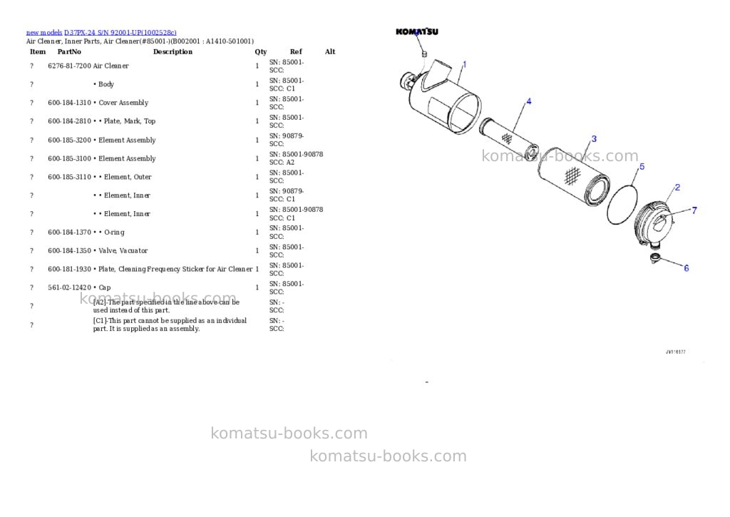 Komatsu D37PX-24 S/N 92001-UP Parts catalog cover Page 2 Komatsu D37PX-24 S/N 92001-UP Parts catalog cover Page 2