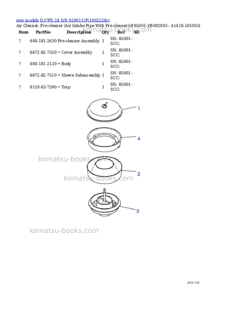 Komatsu D37PX-24 S/N 92001-UP Parts catalog cover Page 4 Komatsu D37PX-24 S/N 92001-UP Parts catalog cover Page 4