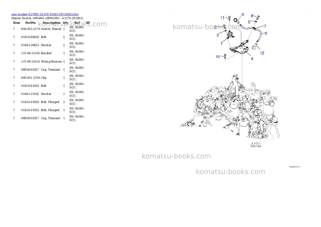 Komatsu D37PXI-24 S/N 92001-UP Parts catalog cover Komatsu D37PXI-24 S/N 92001-UP Parts catalog cover