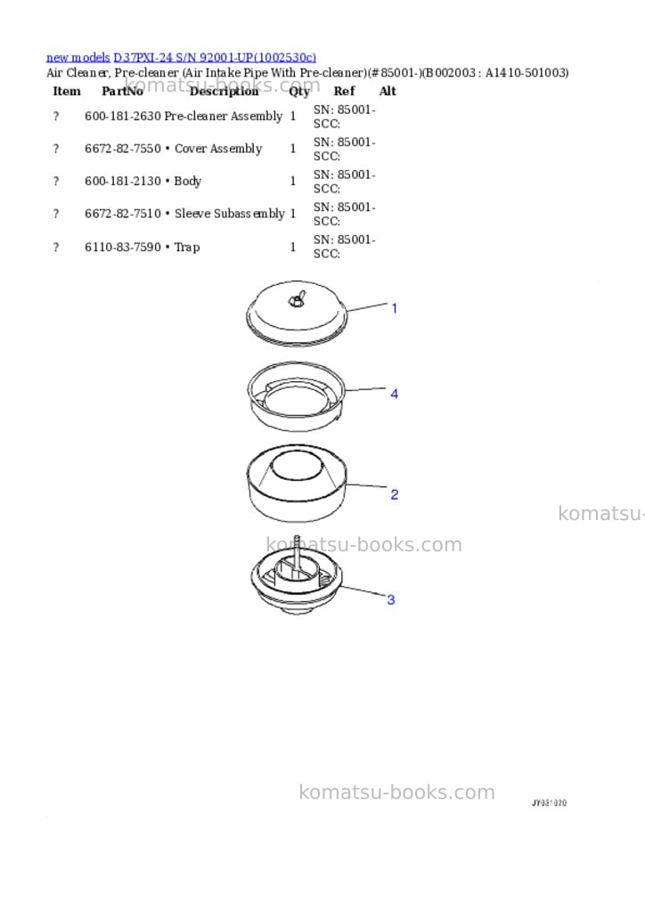 Komatsu D37PXI-24 S/N 92001-UP Parts catalog cover Page 4 Komatsu D37PXI-24 S/N 92001-UP Parts catalog cover Page 4