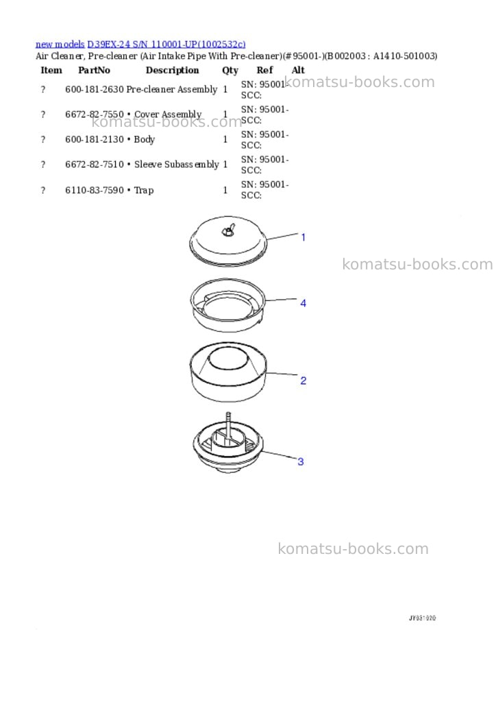 Komatsu D39EX-24 S/N 110001-UP Parts catalog cover Page 4 Komatsu D39EX-24 S/N 110001-UP Parts catalog cover Page 4
