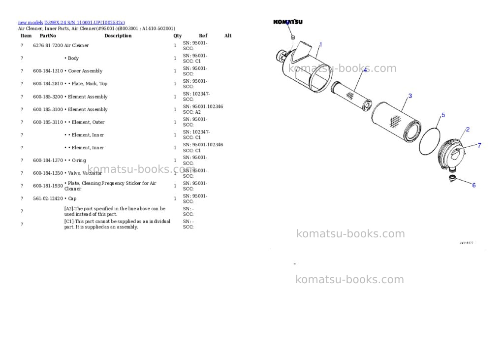 Komatsu D39EX-24 S/N 110001-UP Parts catalog cover Page 6 Komatsu D39EX-24 S/N 110001-UP Parts catalog cover Page 6