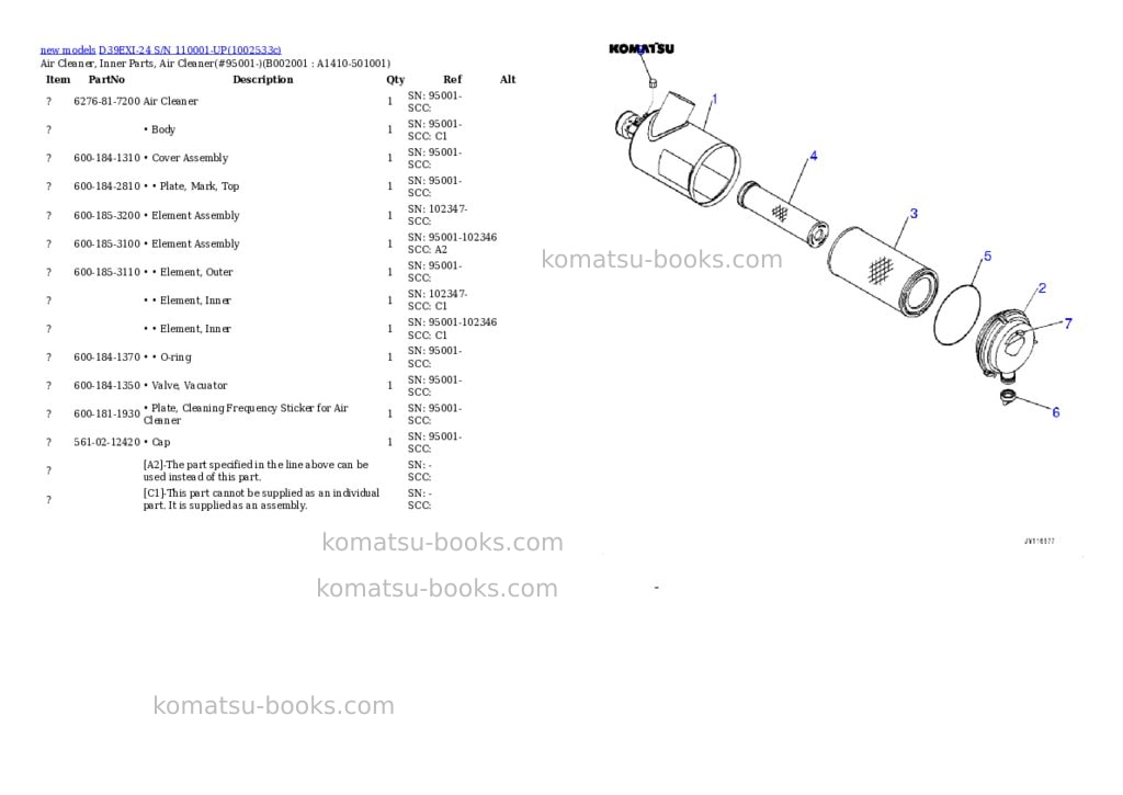 Komatsu D39EXI-24 S/N 110001-UP Parts catalog cover Page 2 Komatsu D39EXI-24 S/N 110001-UP Parts catalog cover Page 2