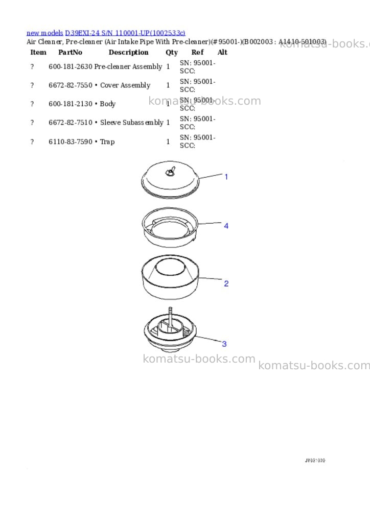 Komatsu D39EXI-24 S/N 110001-UP Parts catalog cover Page 4 Komatsu D39EXI-24 S/N 110001-UP Parts catalog cover Page 4