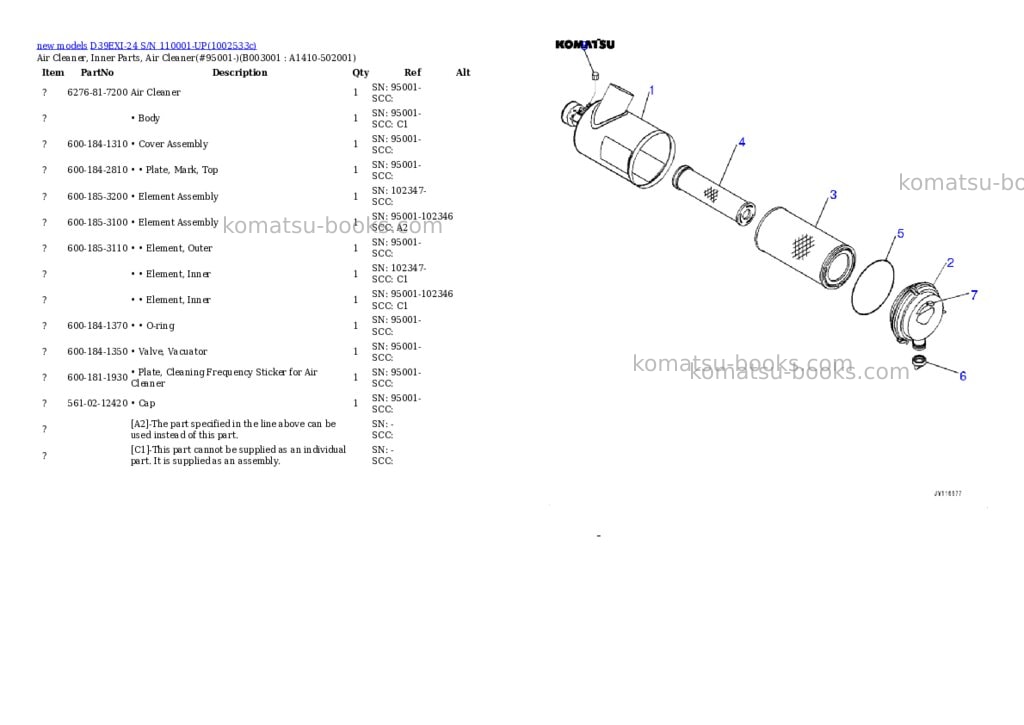 Komatsu D39EXI-24 S/N 110001-UP Parts catalog cover Page 6 Komatsu D39EXI-24 S/N 110001-UP Parts catalog cover Page 6